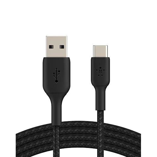 Belkin BoostCharge Braided USB-C to USB-A Cable (1M/3.3ft) for iPhone 16, iPhone 16 Pro, Samsung Galaxy S25, S24, Note20, Google Pixel 9 & 8, iPad Pro, Nintendo Switch 2, Carplay & More - Black