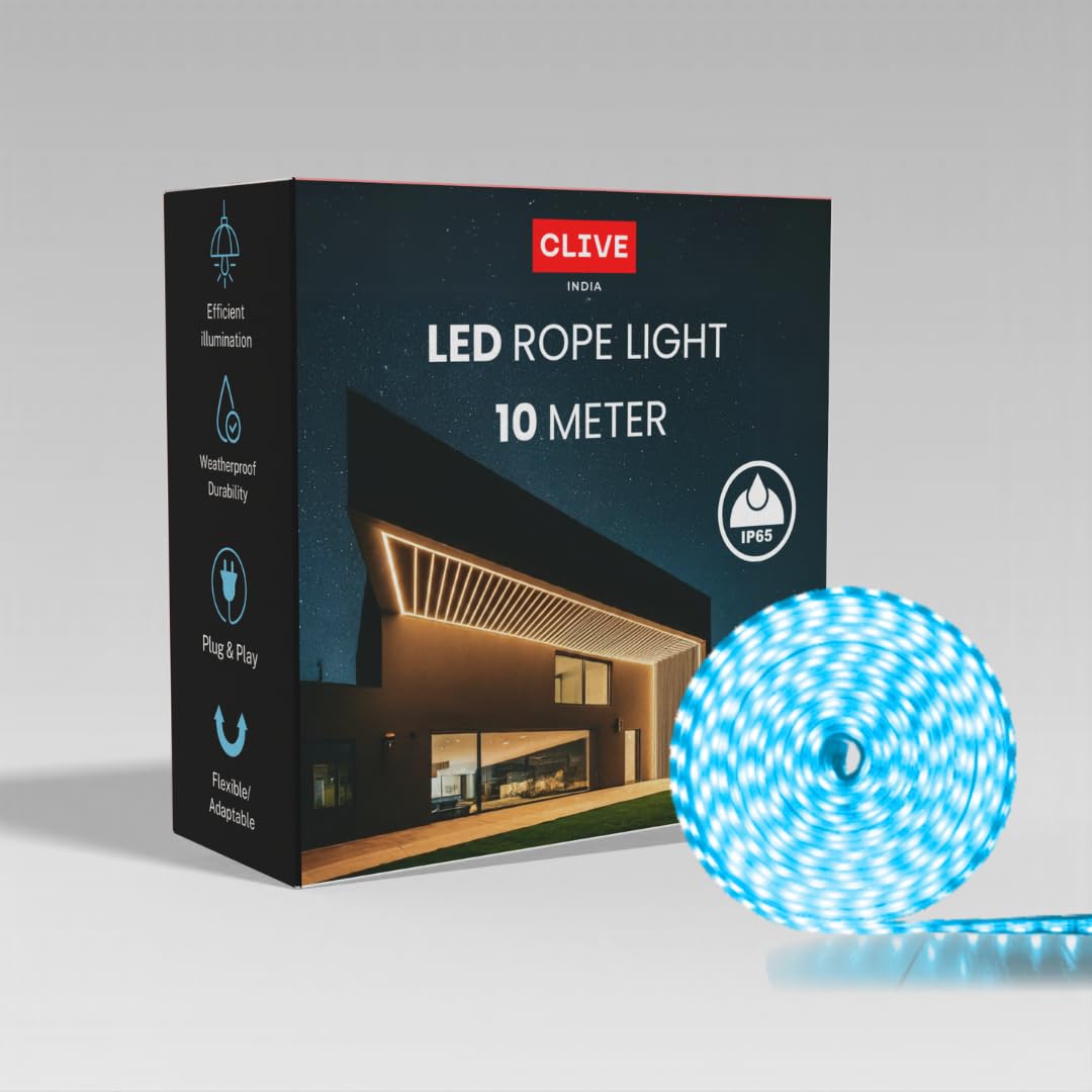 CLIVE® LED Rope Light for Decoration-Waterproof Decorative Lights,Cove Light for Ceiling LED Pipe Light for Home Decor | Led Strip Lights for Diwali Decoration,Birthday 10 Meter (Blue) (B0DC4JK8LB) Amazon Price History, Amazon Price Tracker