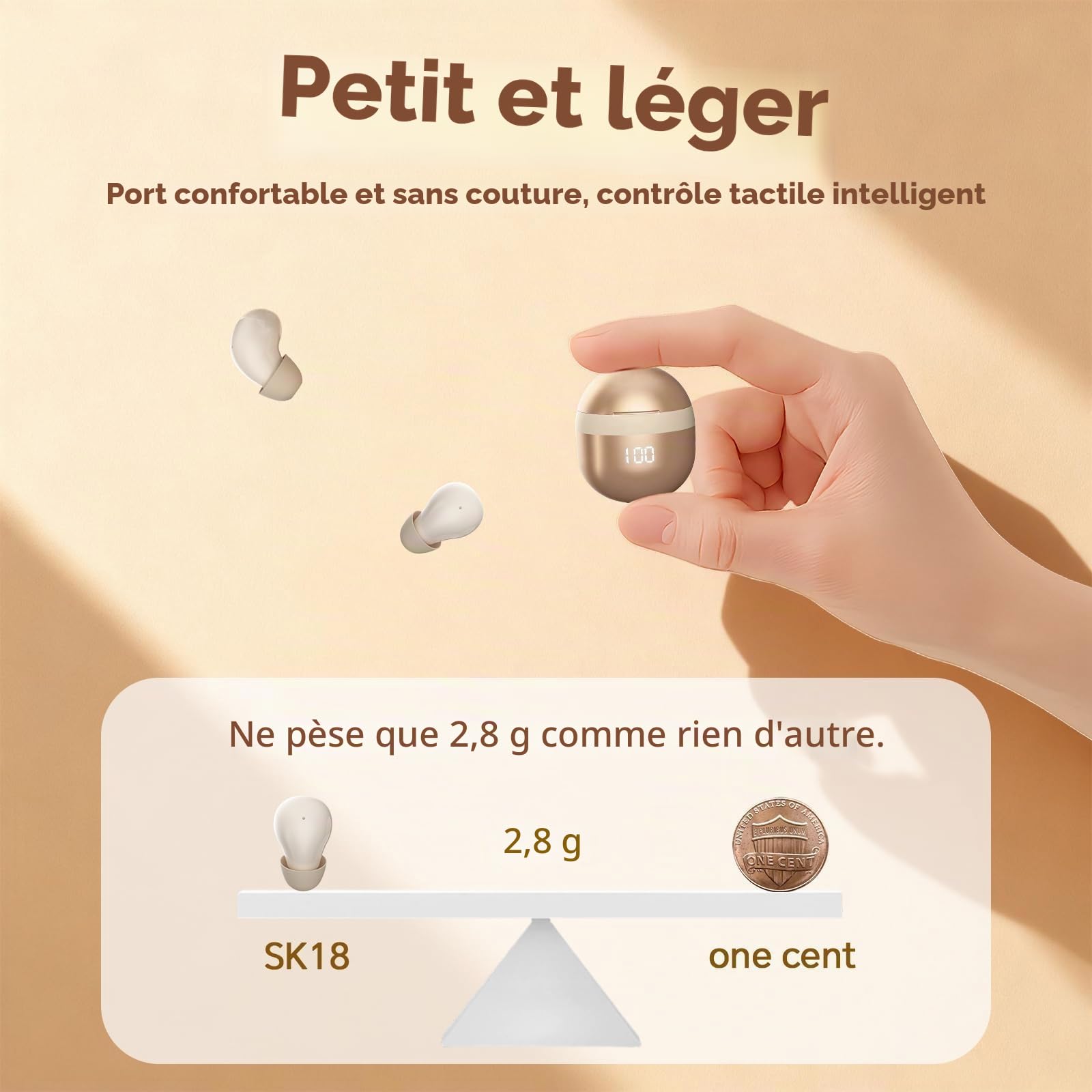 Xmenha Mini Écouteurs Taille de Poche Petit oreillette Bluetooth sans Fil | Autonomie longue durée Étanchité IPX5 Légère Intra-auriculaire Écouteurs Bluetooth Sans Fil Casque Bluetooth