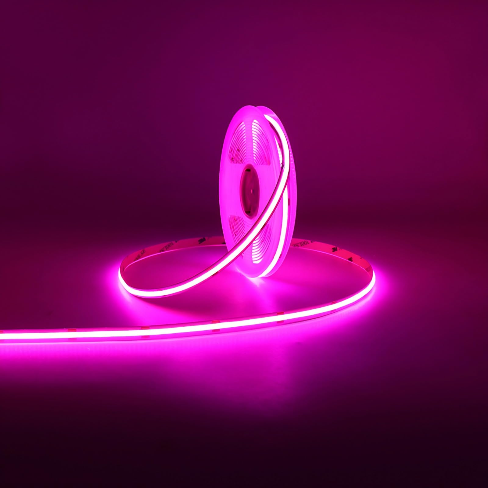 MALIIGAZA Pink COB LED Strip Light 5m 24V 8mm Width, 480LEDs/M High Density, Dimmable Cuttable for Bedroom Home Decor (Power Supply Not Included)