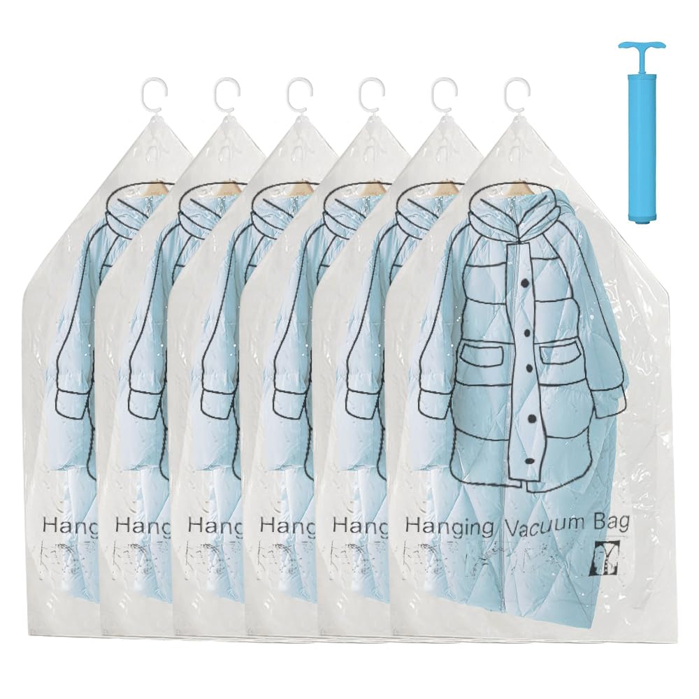 6 Stück Vakuumbeutel Mit Haken - Platzsparende Kleideraufbewahrung 90/110/135x70cm