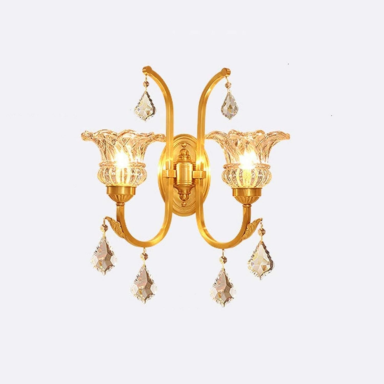 ASerZenith Led Wall Lamp, Wall Light, Crystal Flower Cup Bedroom Wall Sconces, All Copper Pendant E14 Lamp Holder Retro Staircase Aisle Bedside Decor Lamp, Large(Large)