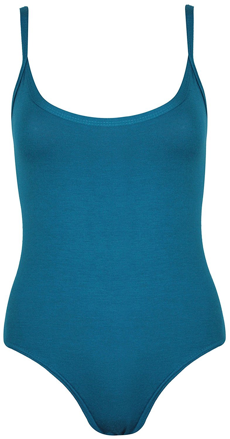 Girlzwalk Women's Teal Strappy Sleeveless Camisole Cami Vest Leotard Top Bodysuit (, Sm 8-10)