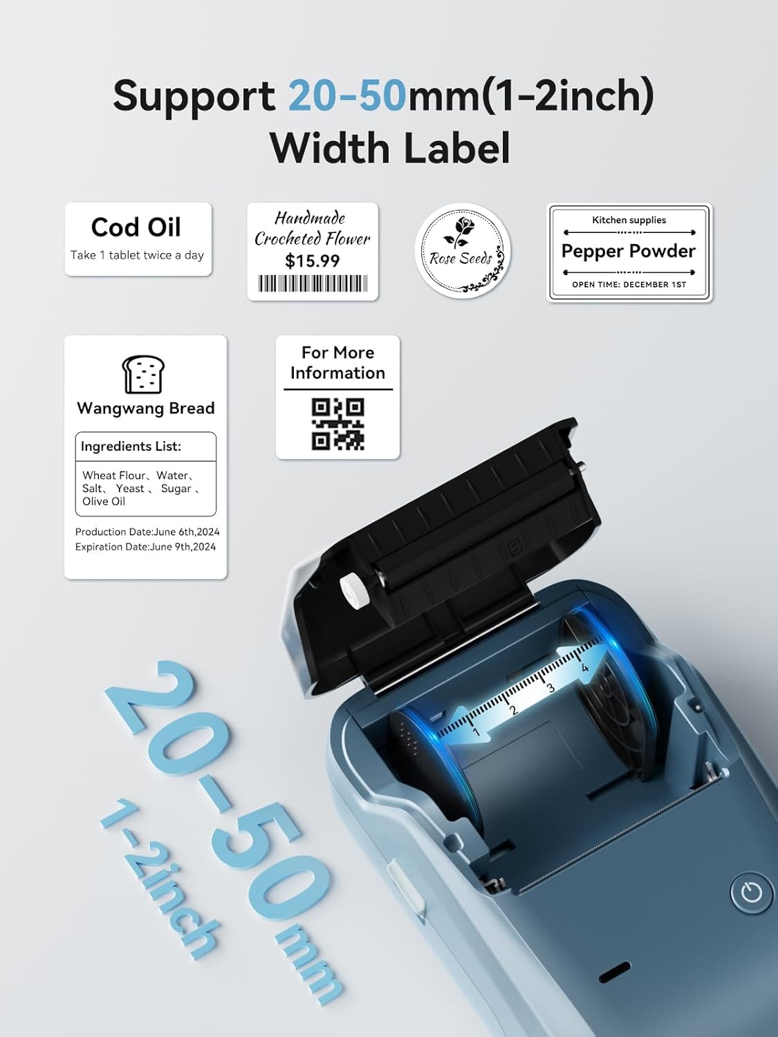 NIIMBOT B1 Label Maker Machine with 3 Tapes, 50x30mm/50x80mm/ 50x50mm Round Labels, Bluetooth Thermal Label Printer for Small Business,Office,Home,School (Blue, 1 Printer+3 Roll Label) - Image 8