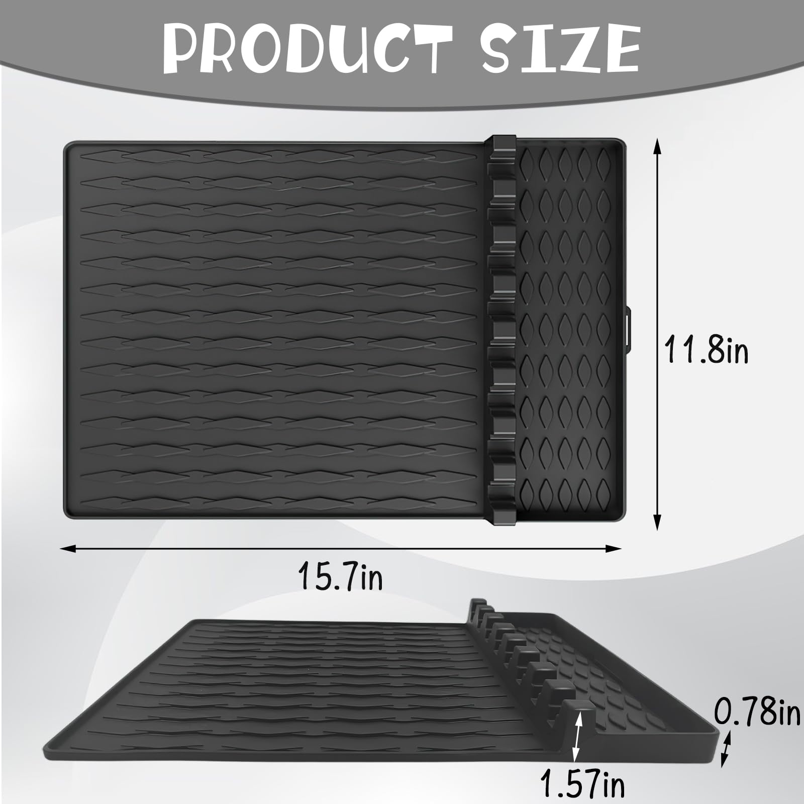 2 PCS Silicone Griddle Tools Mat for Blackstone, Side Shelf Large Silicone Spatula Mat with Drip Pad for Kitchen, Cooking, Countertop, Griddle Accessories for Blackstone, Durable & Easy Clean (Black)