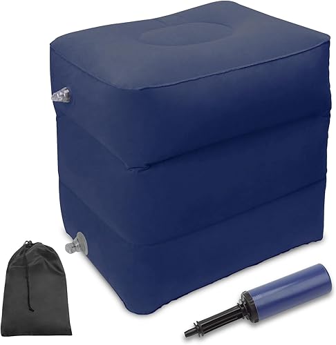 AHIER - Almohada inflable de viaje para descansar los pies en aviones, automóviles, trenes, oficina, para descansar en vuelos largos (azul oscuro)
