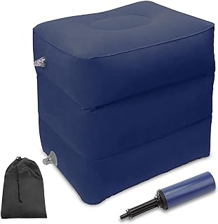 Travel Foot Rest Pillow, AHIER Inflatable Travel Leg Rest Pillow Bed for Foot Rest on Airplanes, Cars, Trains, Office to Rest on Long Flights (Deep Blue)