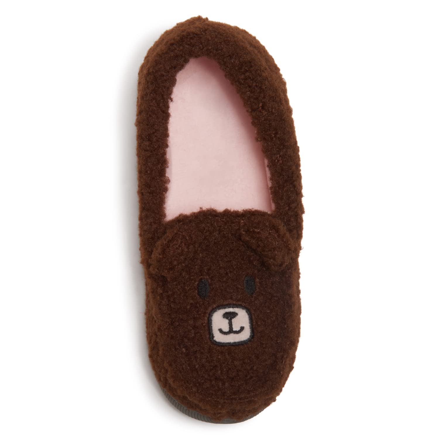 Laura Ashley Girls Teddy Bear A-Line Slippers with Rubber Soles, Warm Indoor Outdoor House Shoes, Kids Animal Bedroom Slipper
