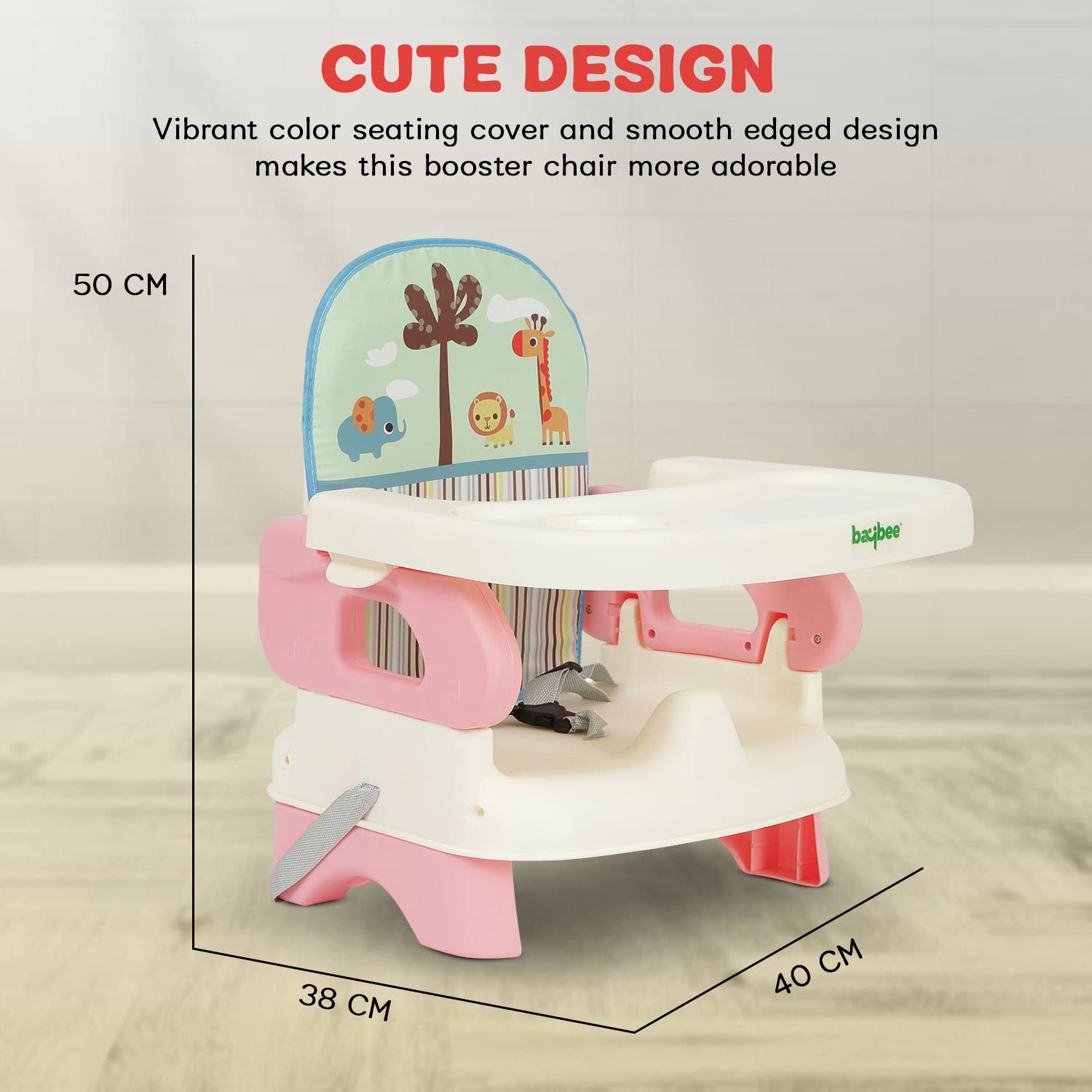 Baybee Portable Baby Booster Chair for Feeding | Folding Dining Chair for Baby with 2 Level Height Adjustable, Food Tray, Safety Belt | Infant Sitting Chairs for Kids 6 Months to 3 Years (Pink) - Image 8 thumbnail