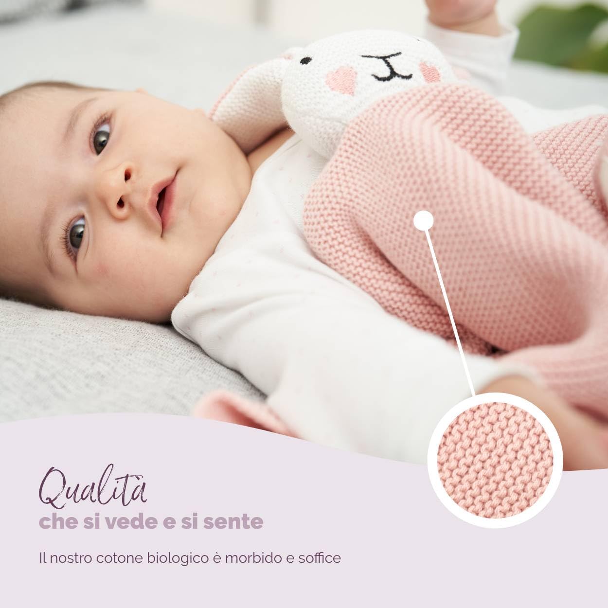 Livella Doudou Coniglietto con calzini - Puro cotone biologico - Copertina premium, copertina coccole, coperta a maglia - Morbidissima e traspirante - OEKOTEX® STANDARD 100 e certificata GOTS