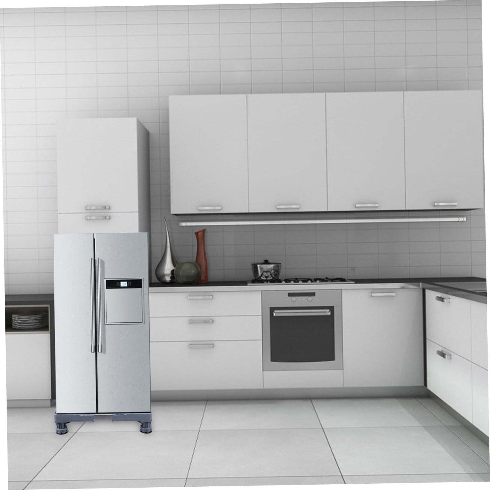 SHINEOFI Trípode de Acero Inoxidable Soporte para Lavadora y Secadora Base Ajustable para Frigorífico Móvil con Pies para Cocina o Sala de Lavado