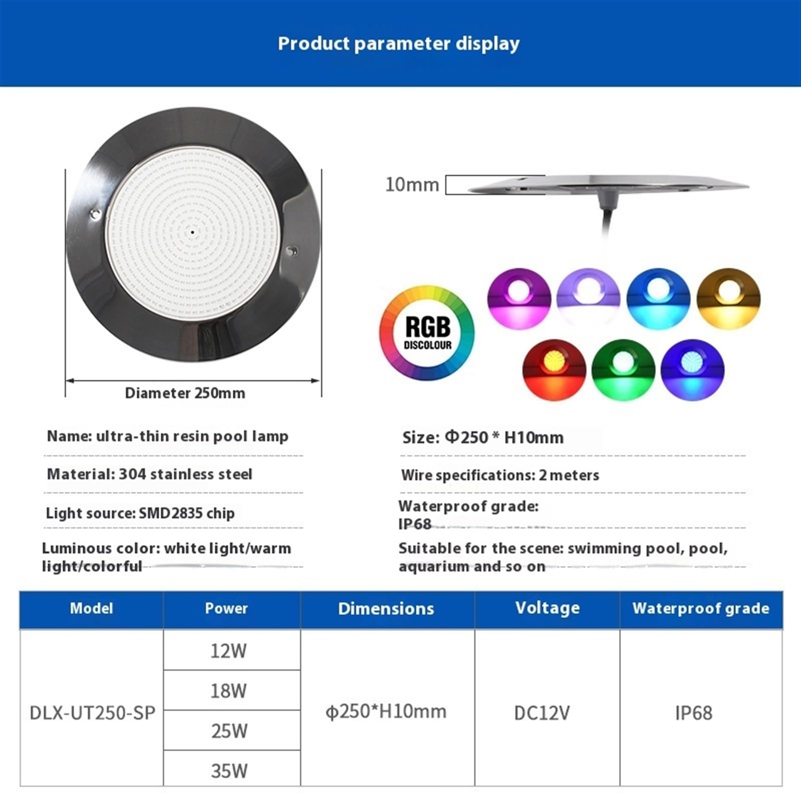 EDEDE Luci Piscina, Luce Subacquea sospesa Luce Subacquea for Piscina in Acciaio Inossidabile Luce Subacquea IP68 Controllo Intelligente a Parete Ultrasottile Impermeabile(Warm White,25W)