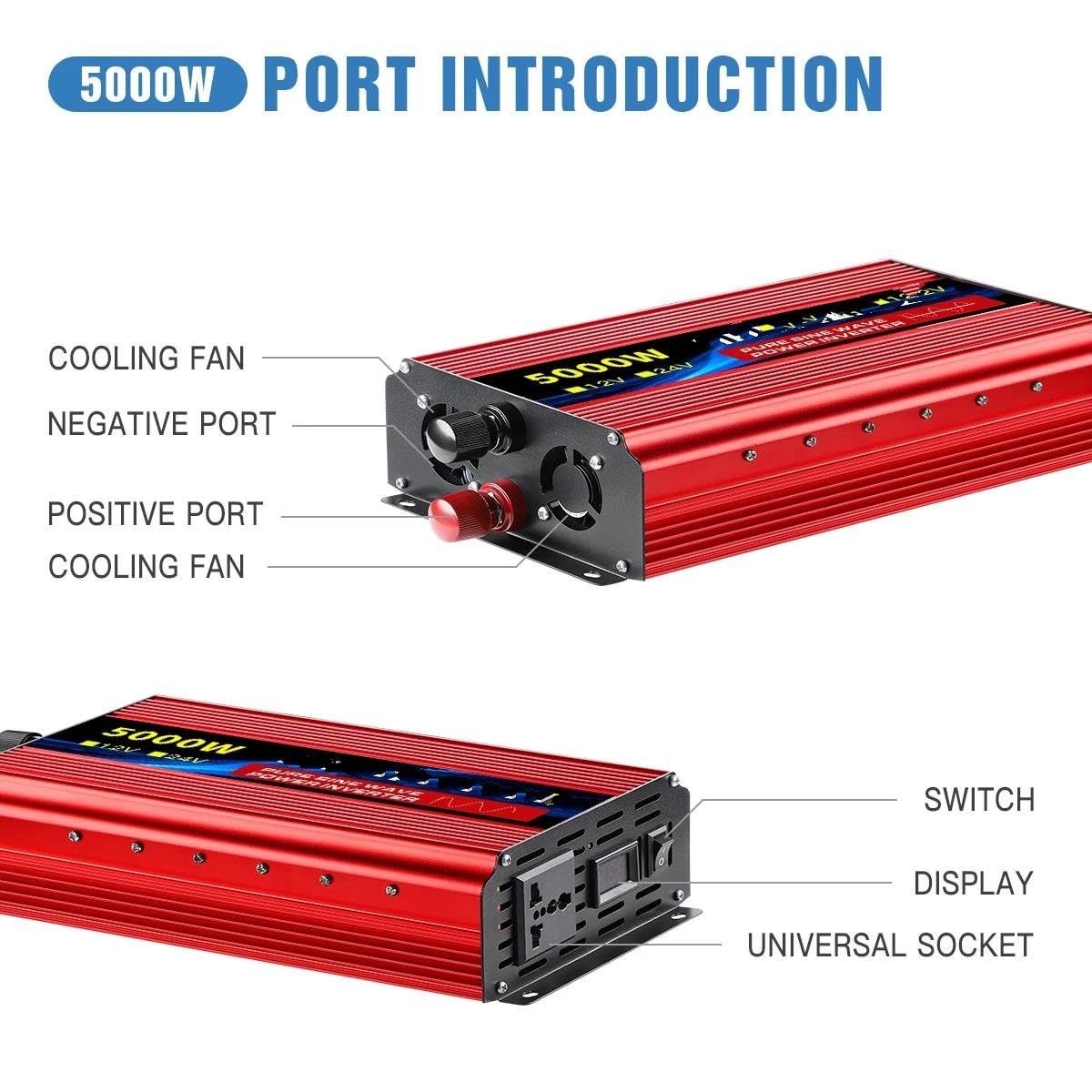 Convertidor Corriente Inversor De Onda Sinusoidal 12V A 220V 1600W 2500W 3500W 4500W Convertidor Voltaje CC A CA Fuente Alimentación para Minicoche Convertidor(1600W 220V)