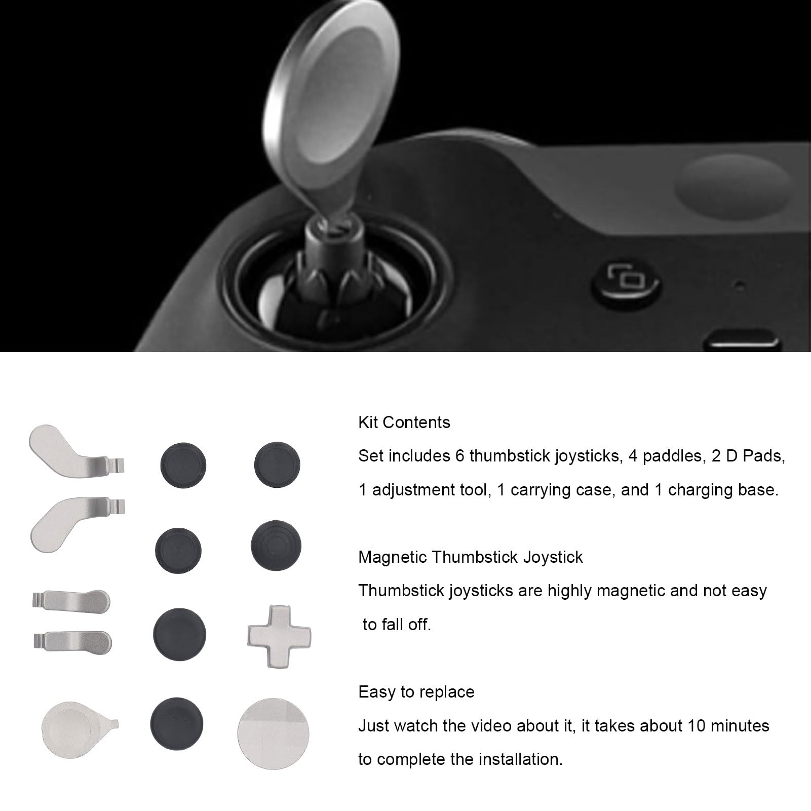 Cryfokt Controller Series 2 Zestaw Elementów Kontrolera Gier w Kolorze Srebrnym z Wymiennymi Drążkami D Pads, Stacja ładująca dla Entuzjastów Gier