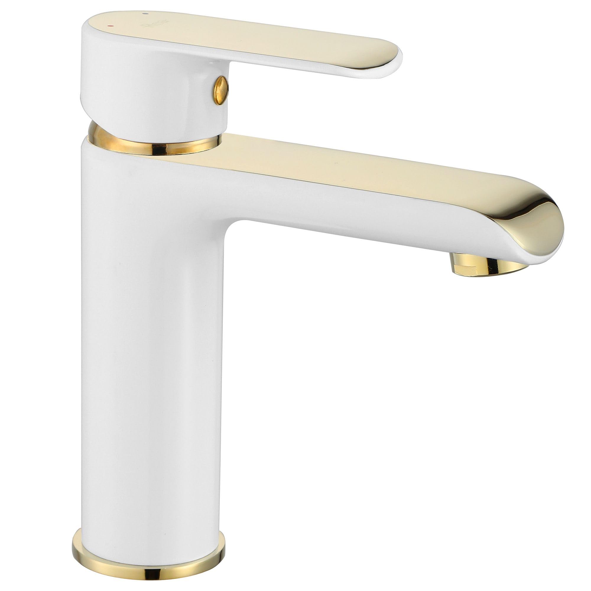 Rea BLOOM GRIFO DE LAVABO DE ORO BLANCO Grifo mezclador de baño de latón Grifo monomando de lavado a mano ajustable en frío y caliente (Blanco/Dorado)