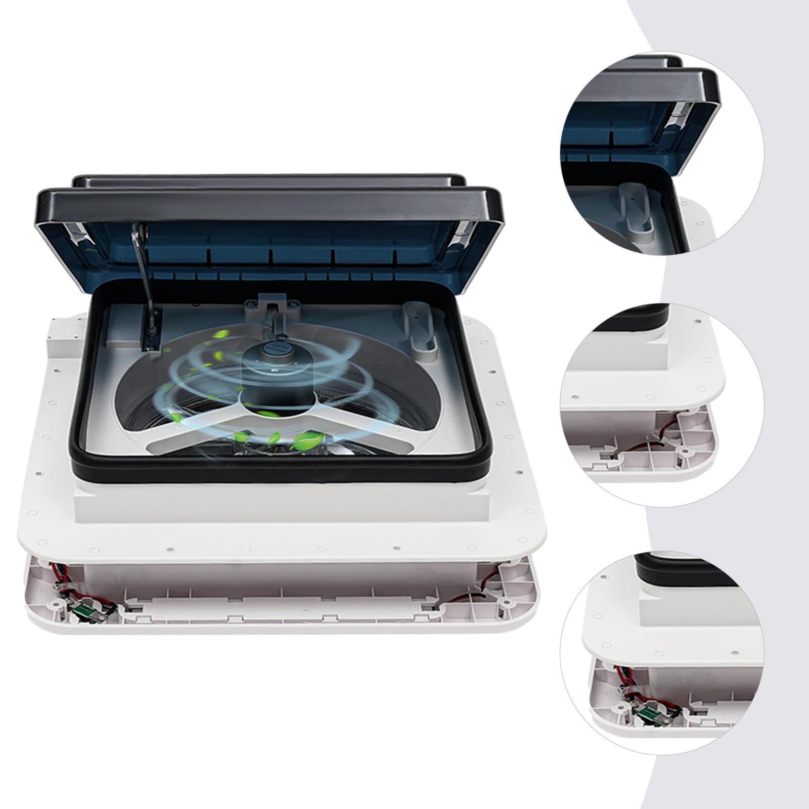 Ventilador para vehículos recreativos, ventilación para autocaravanas, ventilador de techo, LED integrado, resistente al agua IP68, 12V, 10 aspas reversibles, iluminación interior, protección contra