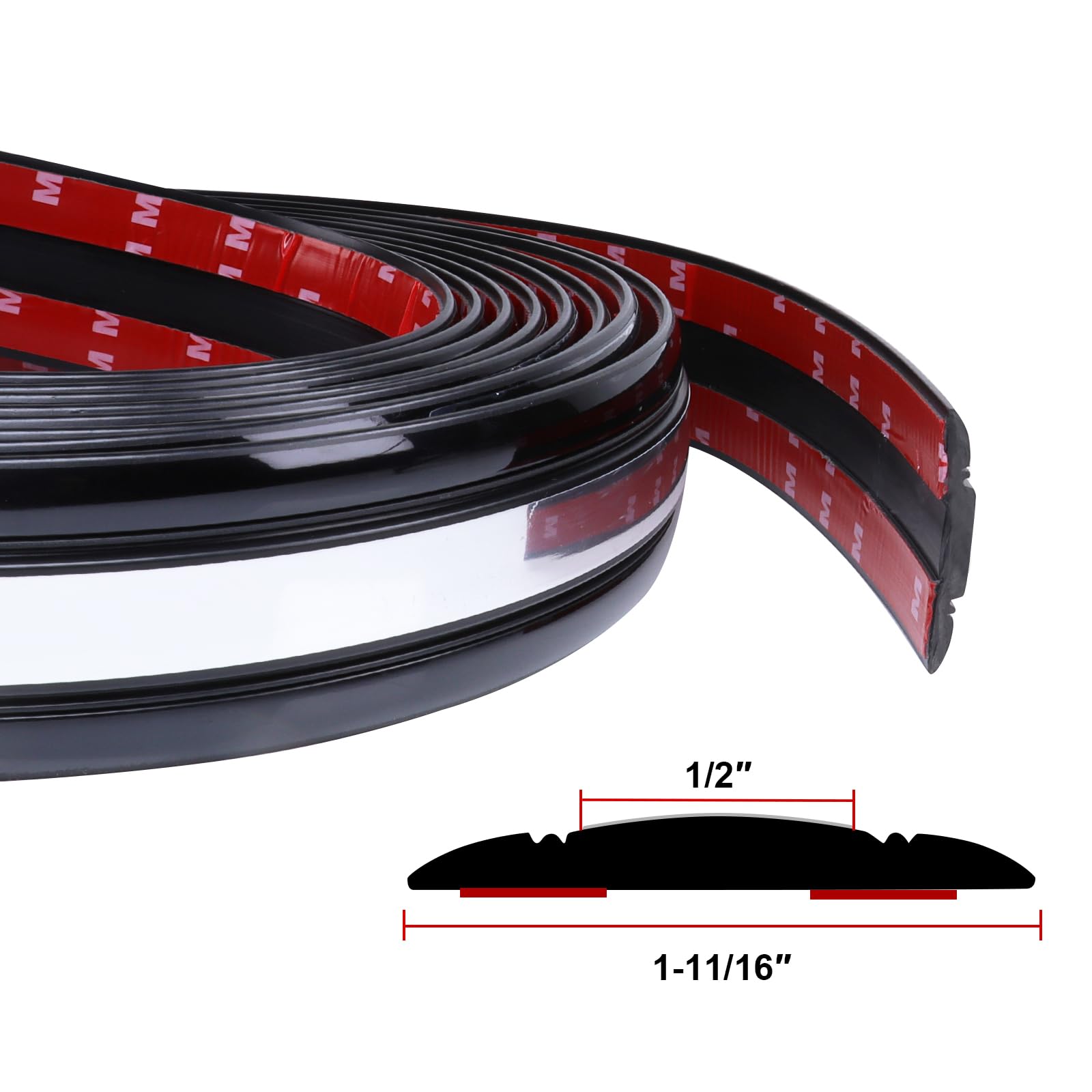 Tira de moldura para automóviles – 43 mm de ancho negro con borde lateral plateado del cuerpo (autoadhesivo) para puerta de coche/camión a prueba de arañazos (12 pies)