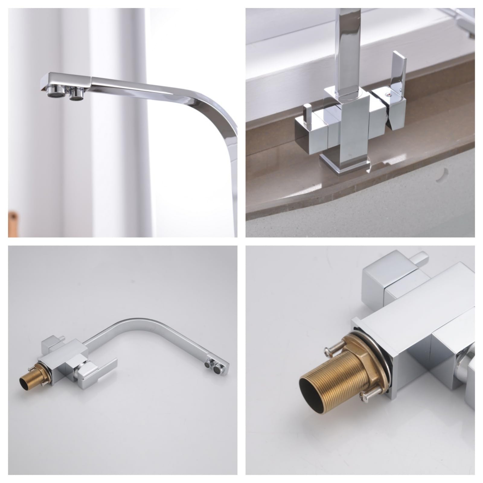 Grifo de cocina cromado giratorio de 360° con sistema de ósmosis de doble salida para agua potable, grifo mezclador de alta calidad para fregadero, diseño moderno, fácil instalación