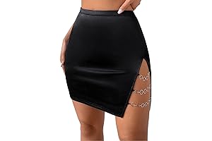 Women's High Waist Chain Slit Satin Alternative Skirt