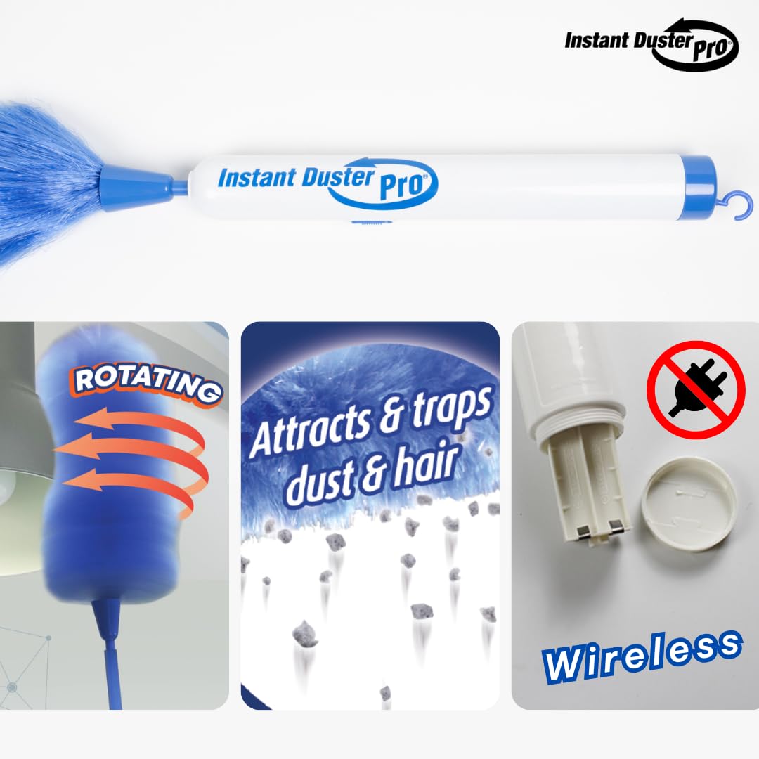 Instant Duster Pro Plumero eléctrico inalámbrico Original, Sistema Antiestático, Fibras electromagnéticas