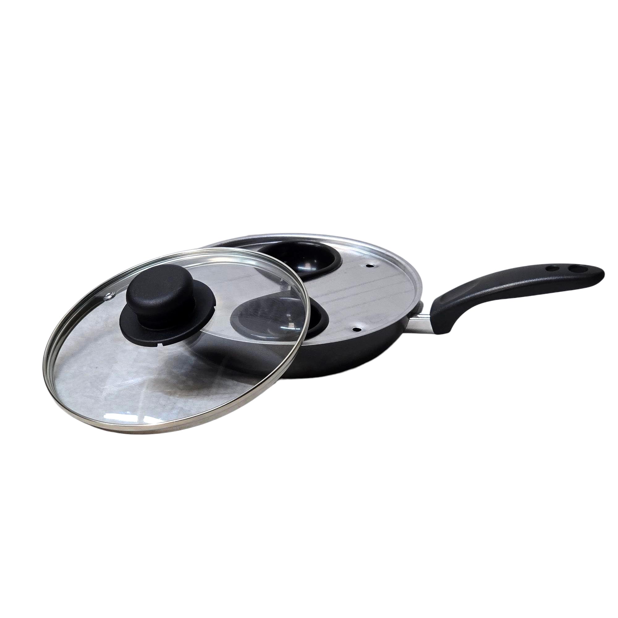 20cm / 8" Non-Stick Aluminium Traditional Egg Poacher, 2 Cup, with Glass Lid - Image 1