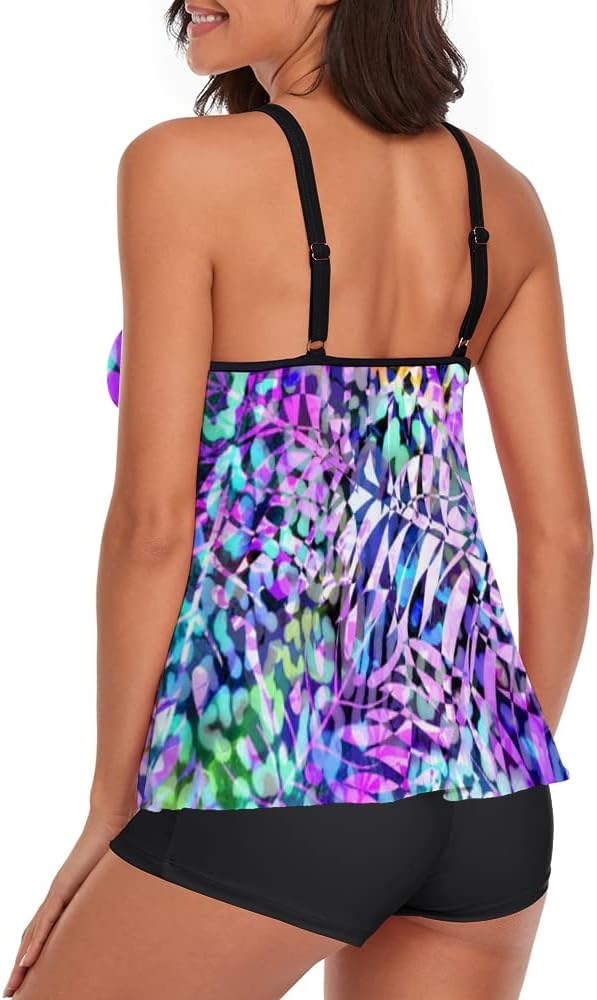 MARZXIN Tankini Swimsuit for Women Floral Two Piece Bathing Suit Swimwear Tank Top Swimwear with Boyshorts