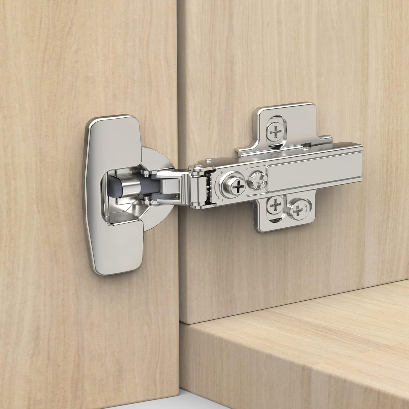 10 Pack Frameless Full Overlay Soft Close Concealed European Hinges, Self Closing Satin Nickel, 105 ° Open Angle 4D Adjustment, Speed Control, Clip On, Stainless Steel for Cabinet Door