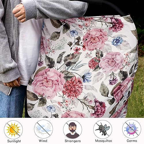 Image of Breathable Car Seat Cover for Babies, Multi-use Cover Carseat Canopy, Soft Breastfeeding Cover, Car Seat Covers for Bbies, Boys & Girls Shower Gift, Peony