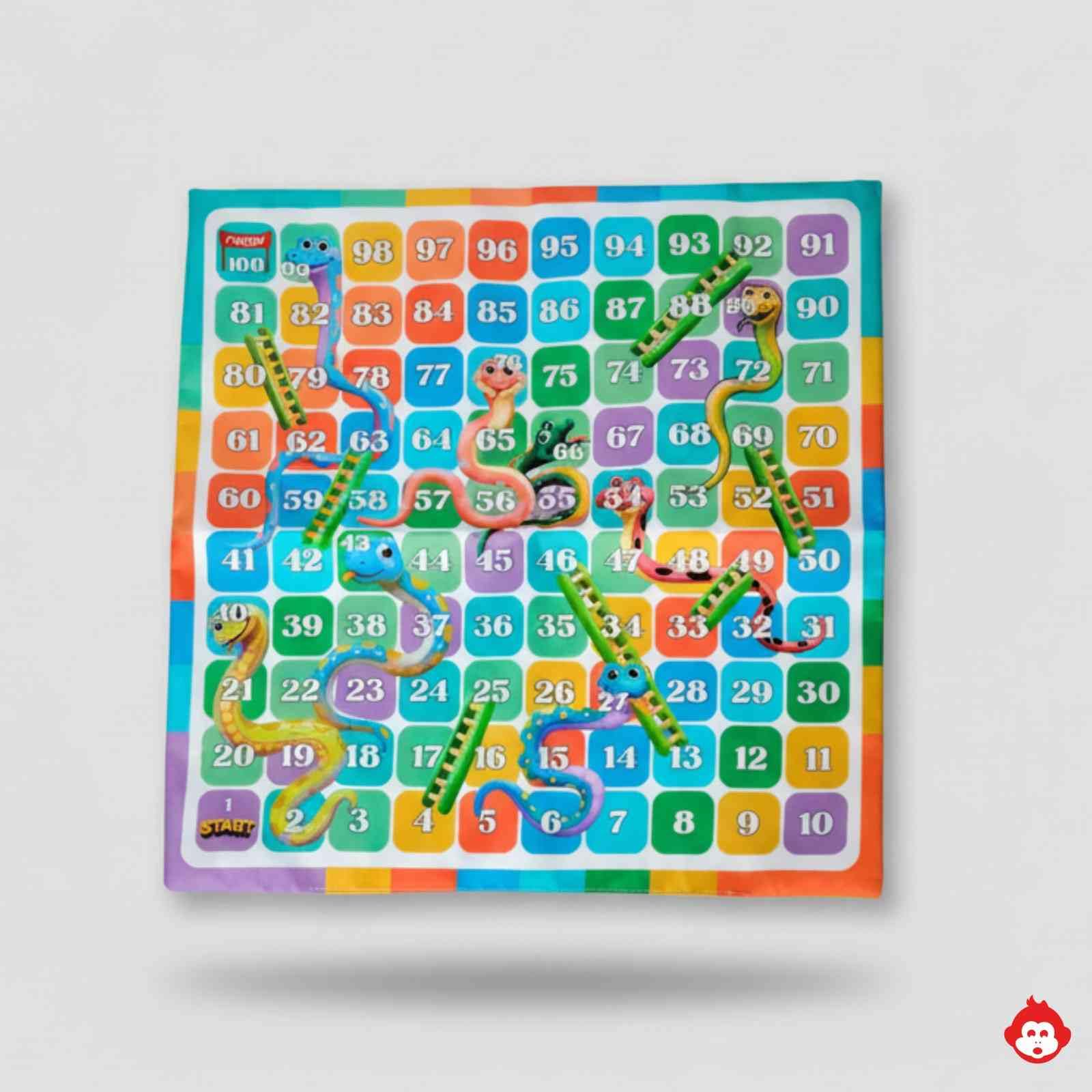 Braintastic Play Mat Duo 2-in-1 Reversible Ludo and Snakes and Ladders Fabric Board Game for Kids, Multicolor, 17x17 Inch 3