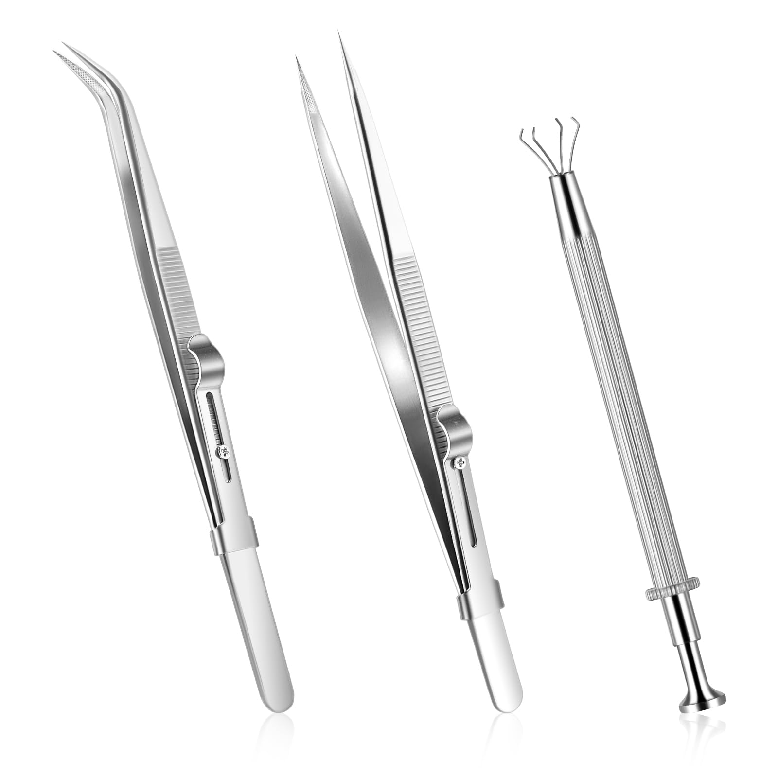 Mabor 3Pcs Piercing Ball Grabber Tool Set, Piercing Tools For Changing Jewelry Stainless Steel Jewelry Locking Tweezers For Tiny Objects IC Chip Electronic Components
