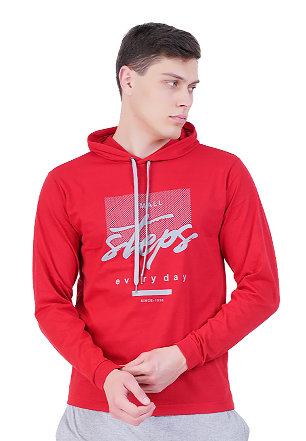 Small Steps Everyday Men's Cotton Hoodie, Grey Melange, Casual Graphic Print Sweatshirt-picture-26