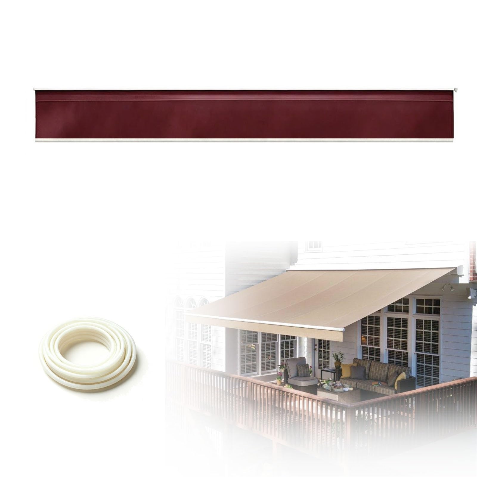 Straight Edge Awning Valance Replacement, H30cm Awning Border Fabric, Waterproof UV Resistant Polyester Valance for Patio Balcony Terrace Garden RV, Easy Installation(Burgundy,B260cmxH30cm)