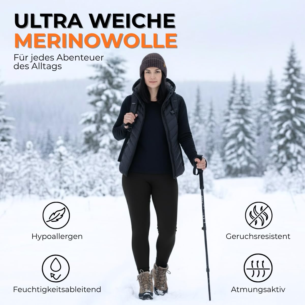 menique Damen 100% Merinowolle Thermo-Leggings, 250gsm Extra Warme Hose | Hohe Taille Bauchkontrolle, atmungsaktive Funktionsunterwäsche für Winter Skifahren Yoga Wandern, weich und geruchshemmend