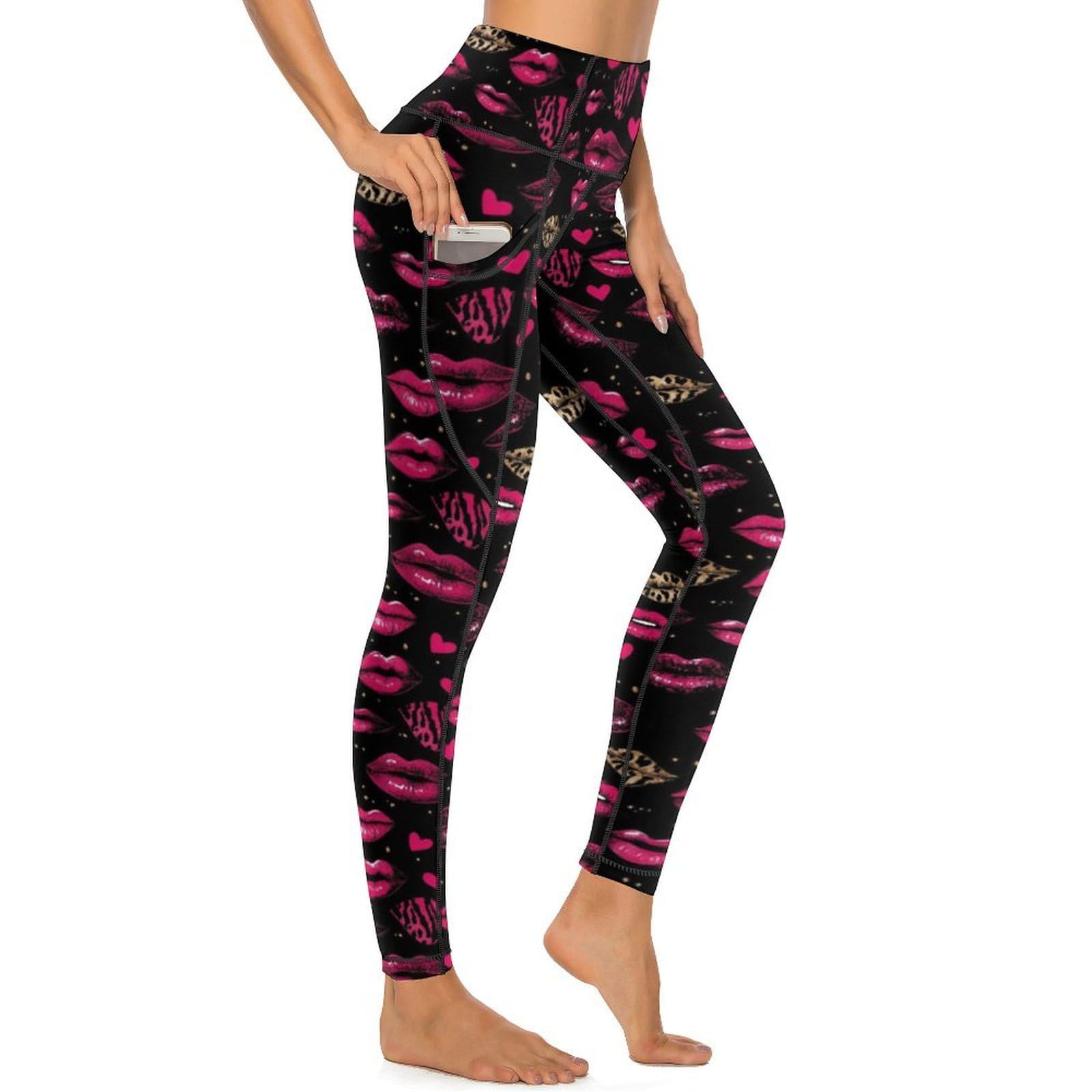 Legging taille haute léopard et lèvres roses : le pantalon stretch avec poches latérales intégrées