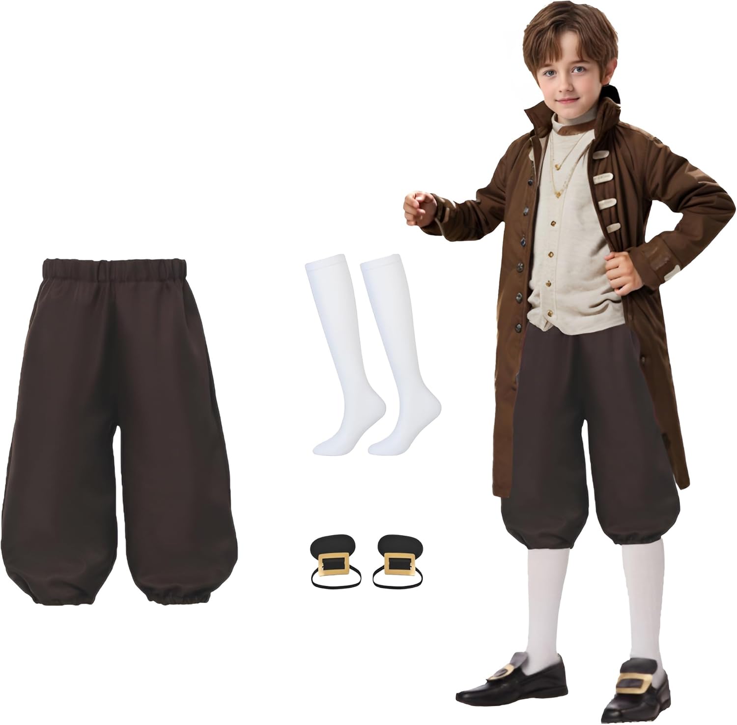 Boys Colonial Costume Set Knicker Pants Shoe Buckles White Socks Accessories for Colonial Style Boys Knicker Pants - Image 2