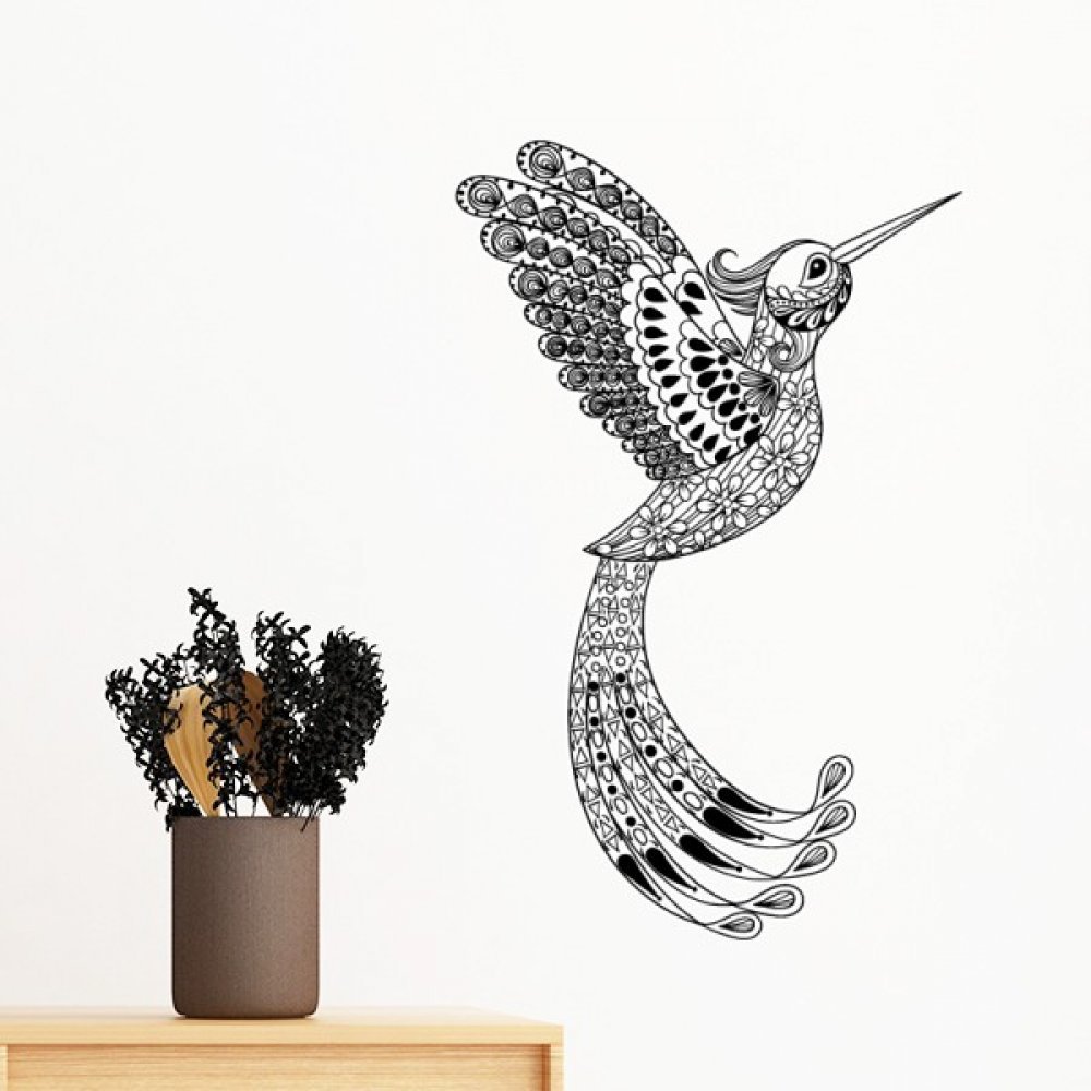 Sticker mural oiseaux à longues plumes déco de chambre 70cm