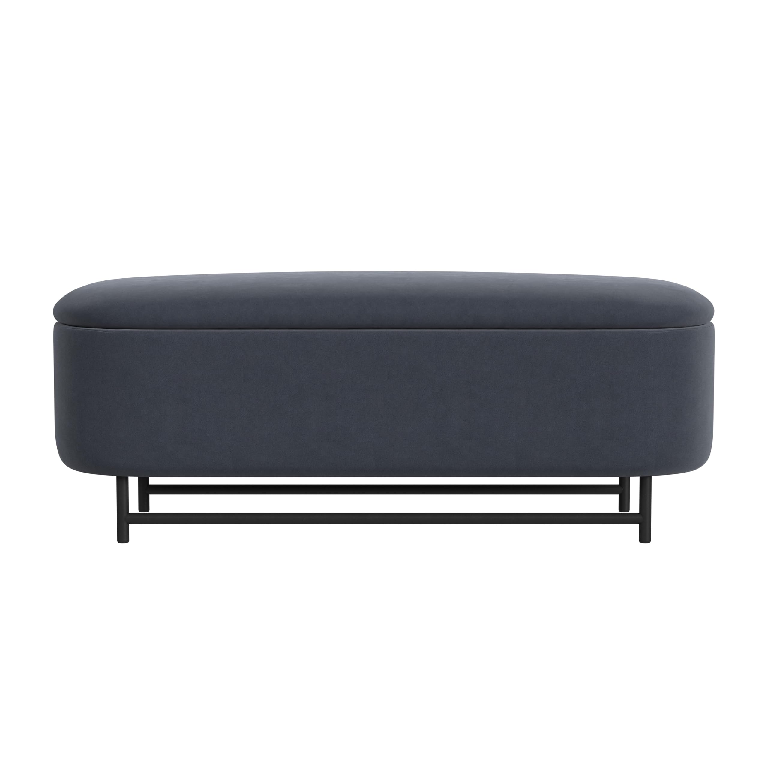 HomePop Ellipse Modern Storage Bench with Metal Legs |Homepop Home Décor|Bench with Storage for Living Room & Bedroom - Steel Blue Velvet