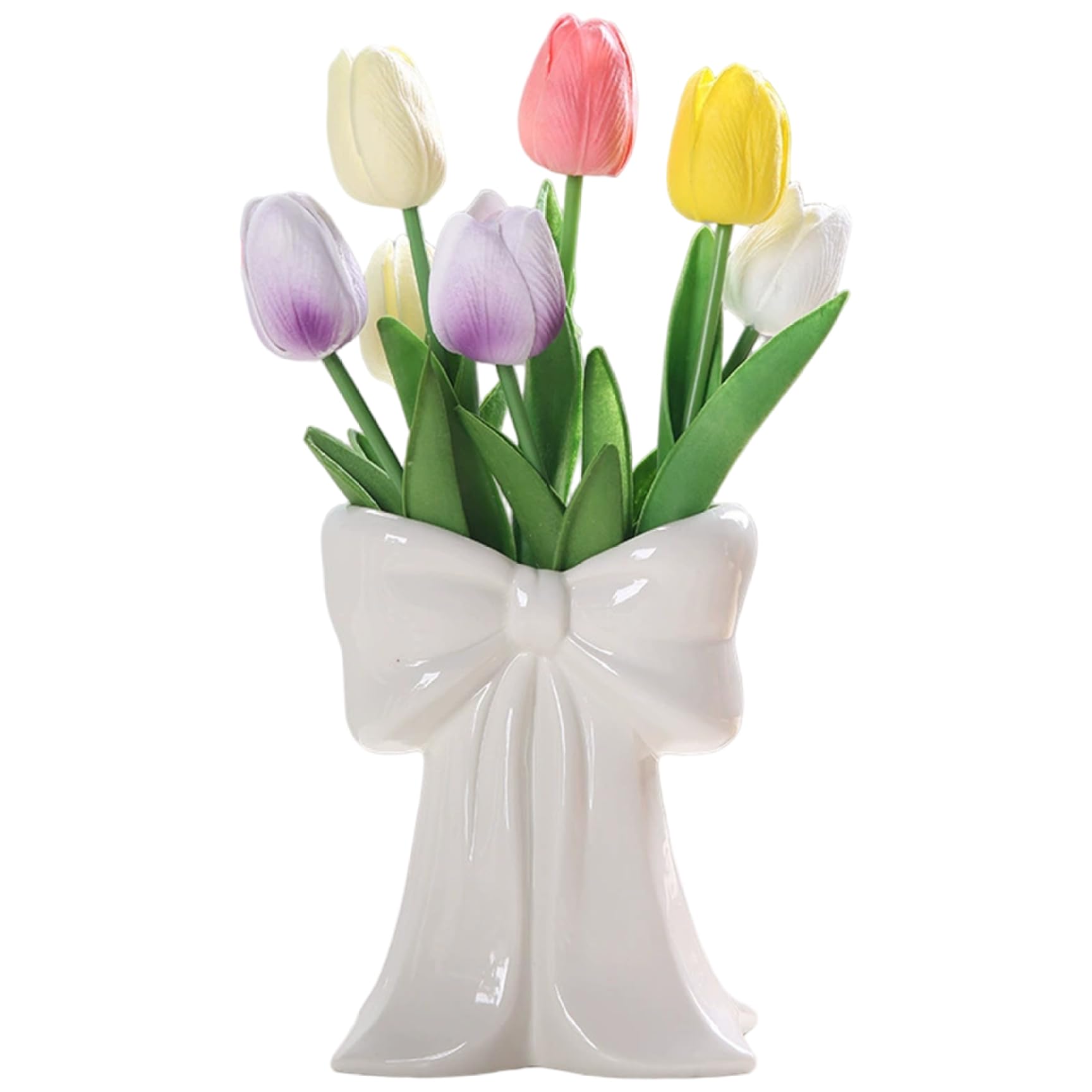 Cute Vase, Bow Vase, 6x5x3in Cute Ceramic Flower Elegant Smooth Bow Decor for Home Office Room Shelf Table, White