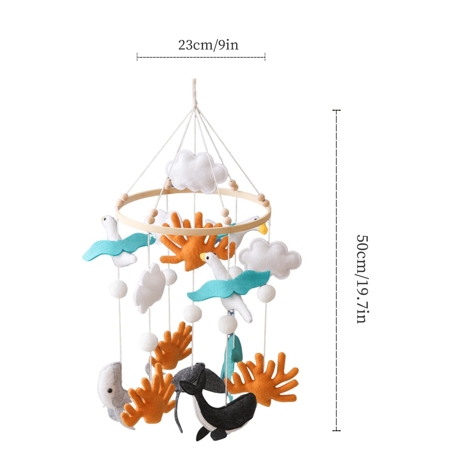 Sky and Ocean Baby Crib Mobile,Baby Grip Learning Bird Mobiles,Handmade Felt Ocean Animal Crib Mobile,Boys and Girls Baby Bedroom Hangings to Inspire Imagination