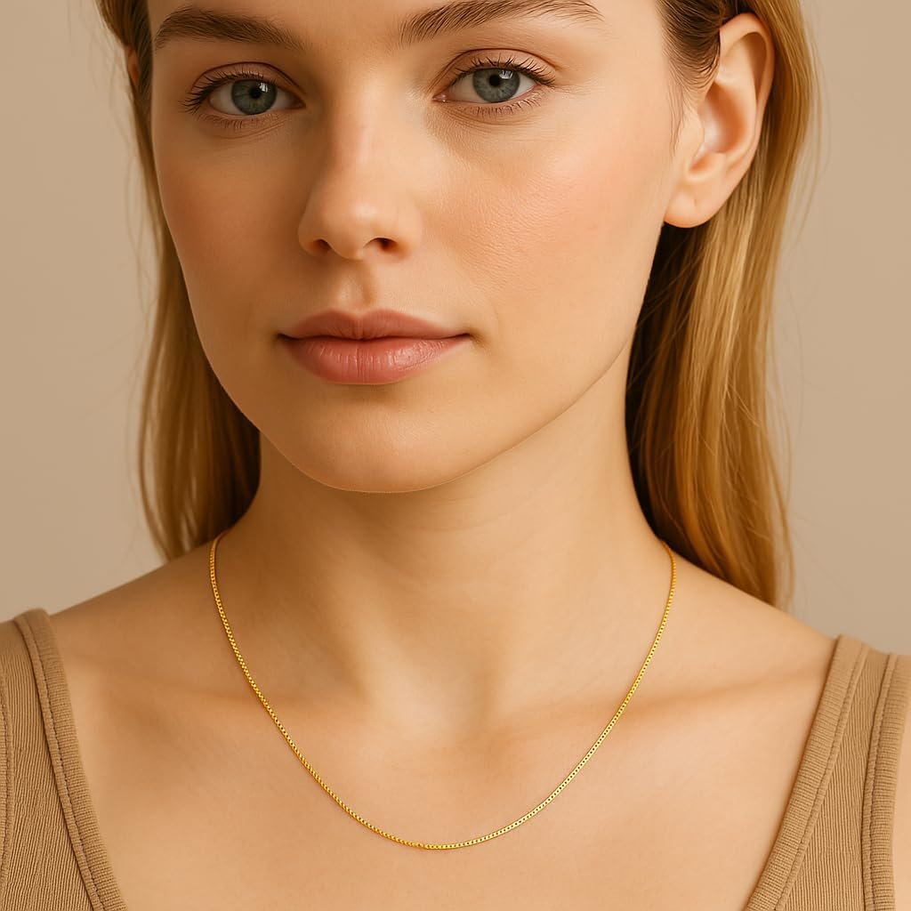Solid 14k Yellow/White/Rose Gold Box Chain Necklace Link, Lobster Claw Clasp, Jewelry Gift for Women Men, 0.7/0.95/1.2/2 mm, 16-24 inch