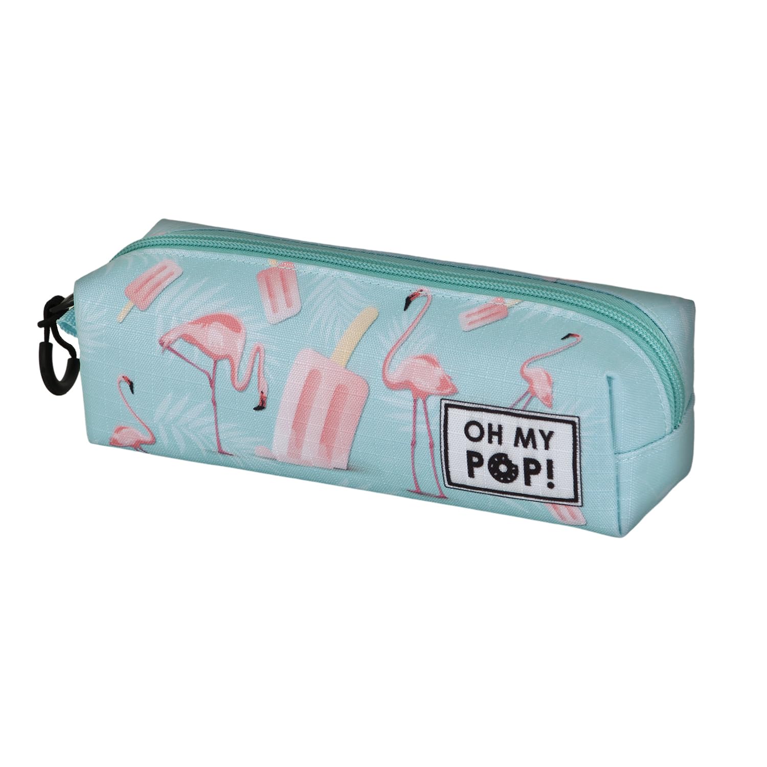 Oh My Pop! Ice Flamingo-Fan Square Pencil Case 2.2, Turquoise, 22 x 9 cm