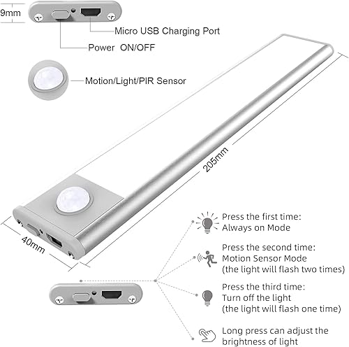Miniatura 3 de Luces para debajo del gabinete, paquete de 2 luces con sensor de movimiento, iluminación magnética inalámbrica para debajo del gabinete, luz
