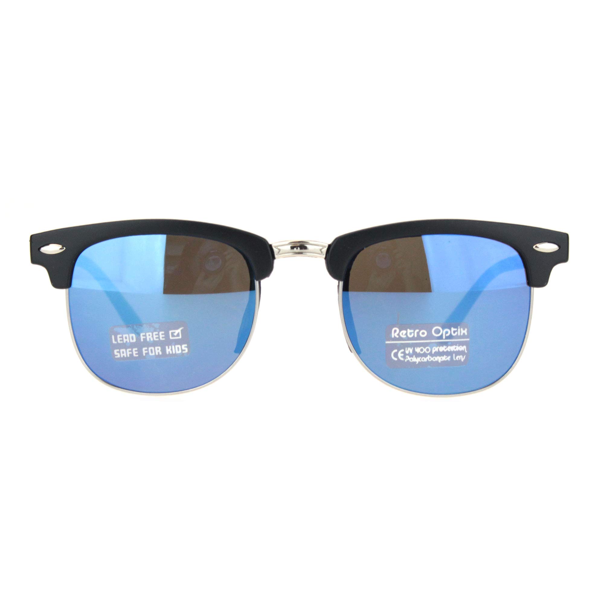 SA106 Boys Child Size Color Mirror Lens Hipster Half Rim Sunglasses Black Blue Mirror