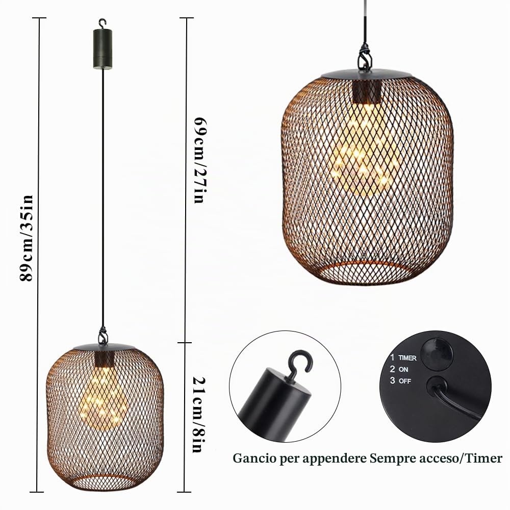 TRIROCKS Lanterna a Batteria da Appendere con Timer 6 Ore, Lampada a Pendolo in Rete con Luci LED Calde per Soggiorno, Giardino, Esterni (Nera)