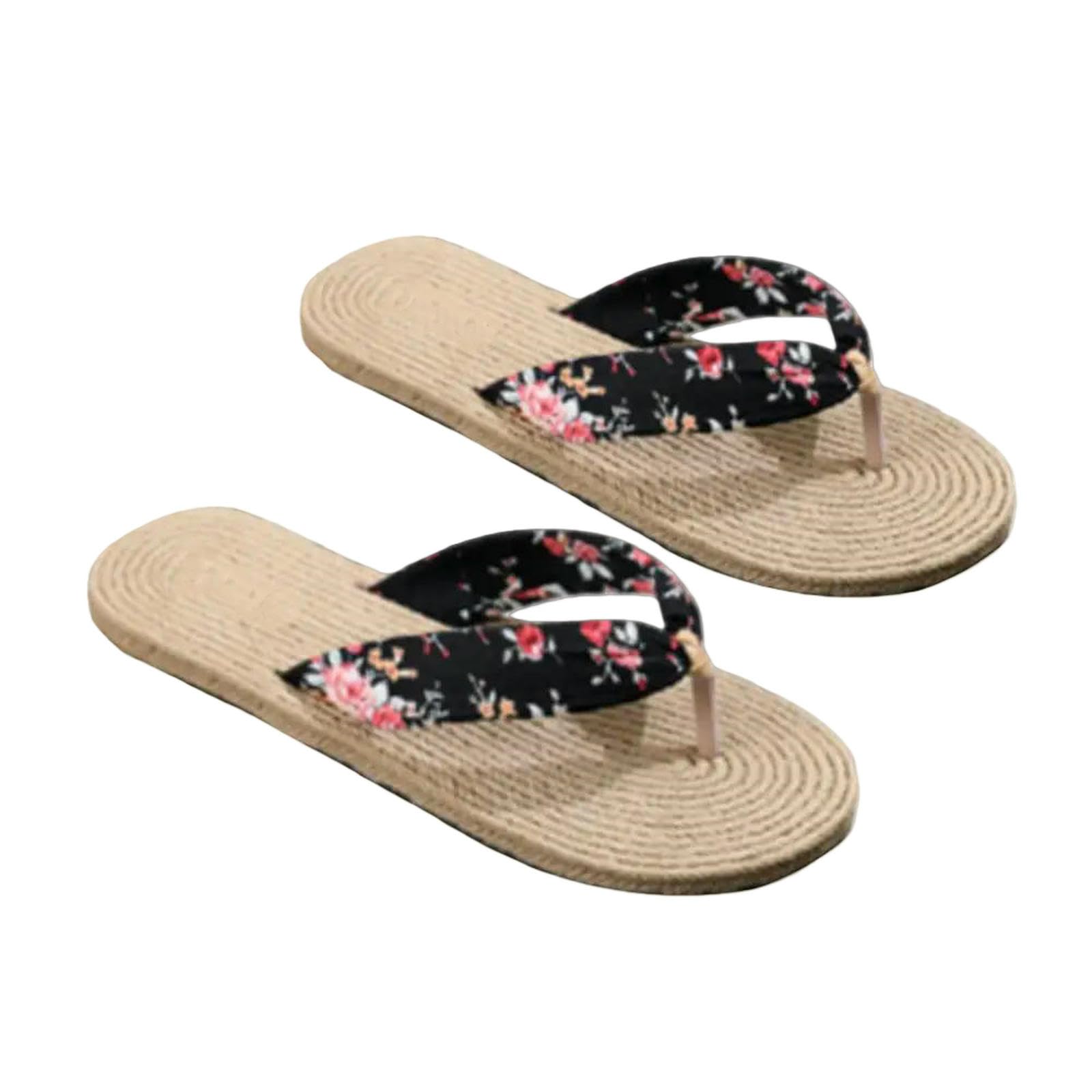 ZSLFCBD Summer Slippers Shoes Women Sandals Anti-slip Flip Flops Floral Beach Thongs Slippers-black Floral-39