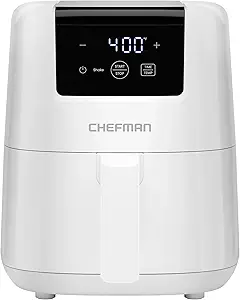CHEFMAN 2 Qt Mini Air Fryer – Digital Space-Saving Compact Air Fryer with Nonstick and Dishwasher Safe Basket, Quick & Easy Meals in Minutes, Features Digital Timer and Shake Reminder – White