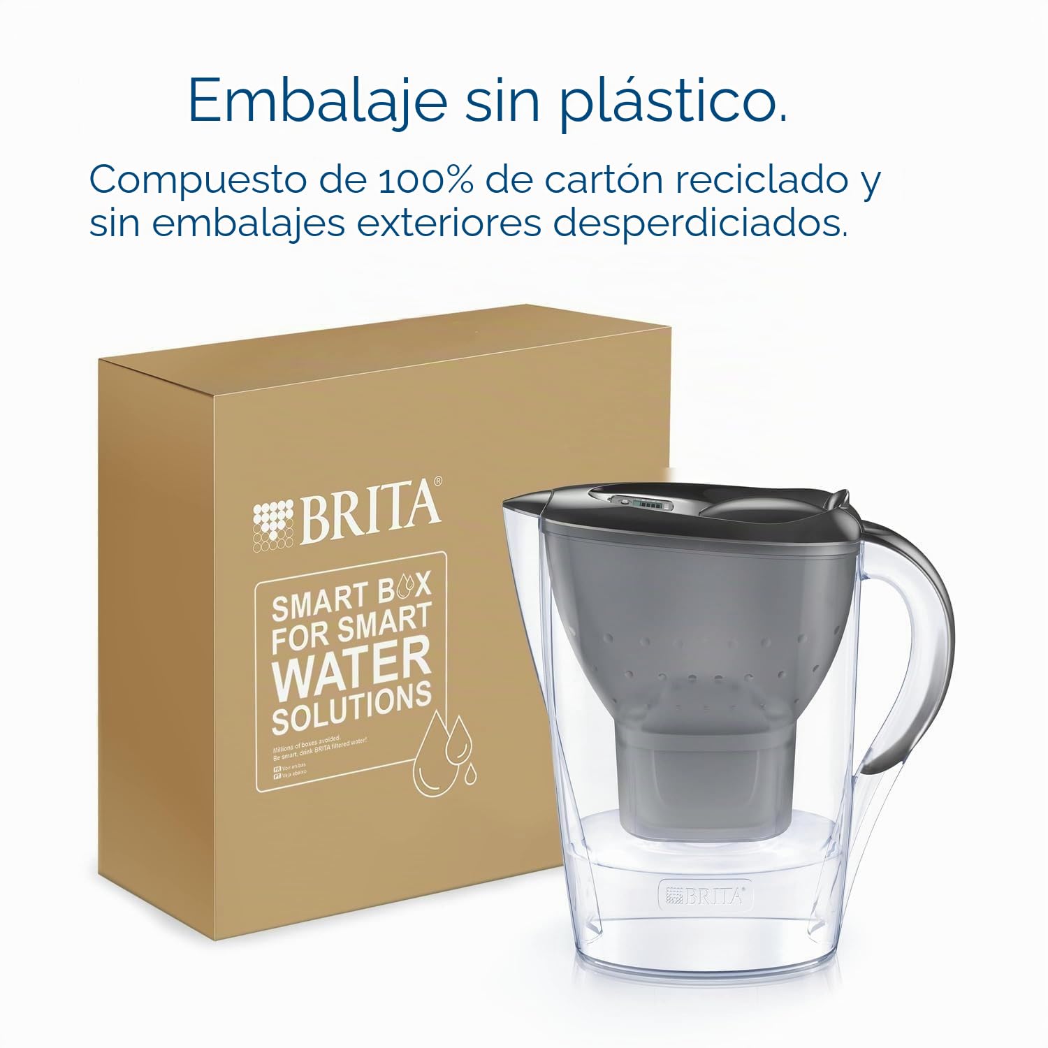 BRITA Jarra filtrante Marella Graphite (2,4l) incl 3 cartuchos filtro de agua grifo MAXTRA PRO All-in-1 reduce PFAS, piedra caliza, cloro, algunas impurezas y metales indicador temporal, ecoembalaje