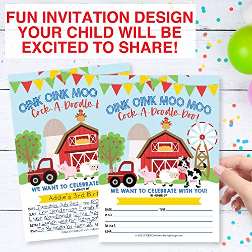 Hadley Designs 25 Cartoon Farm Barnyard Birthday Kid Party Invitation, Animal Pig Cow Invite For Girl Boy, Tractor Barn Theme Country Rodeo Ranch, Western Horse Pony Cowgirl Cowboy, Printable Template #TOP4