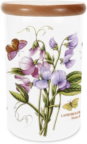 Portmeirion Botanic Garden - Recipiente hermético grande  Contenedor de almacenamiento de 8 pulgadas con motivo de guisante dulce  Fabricado en