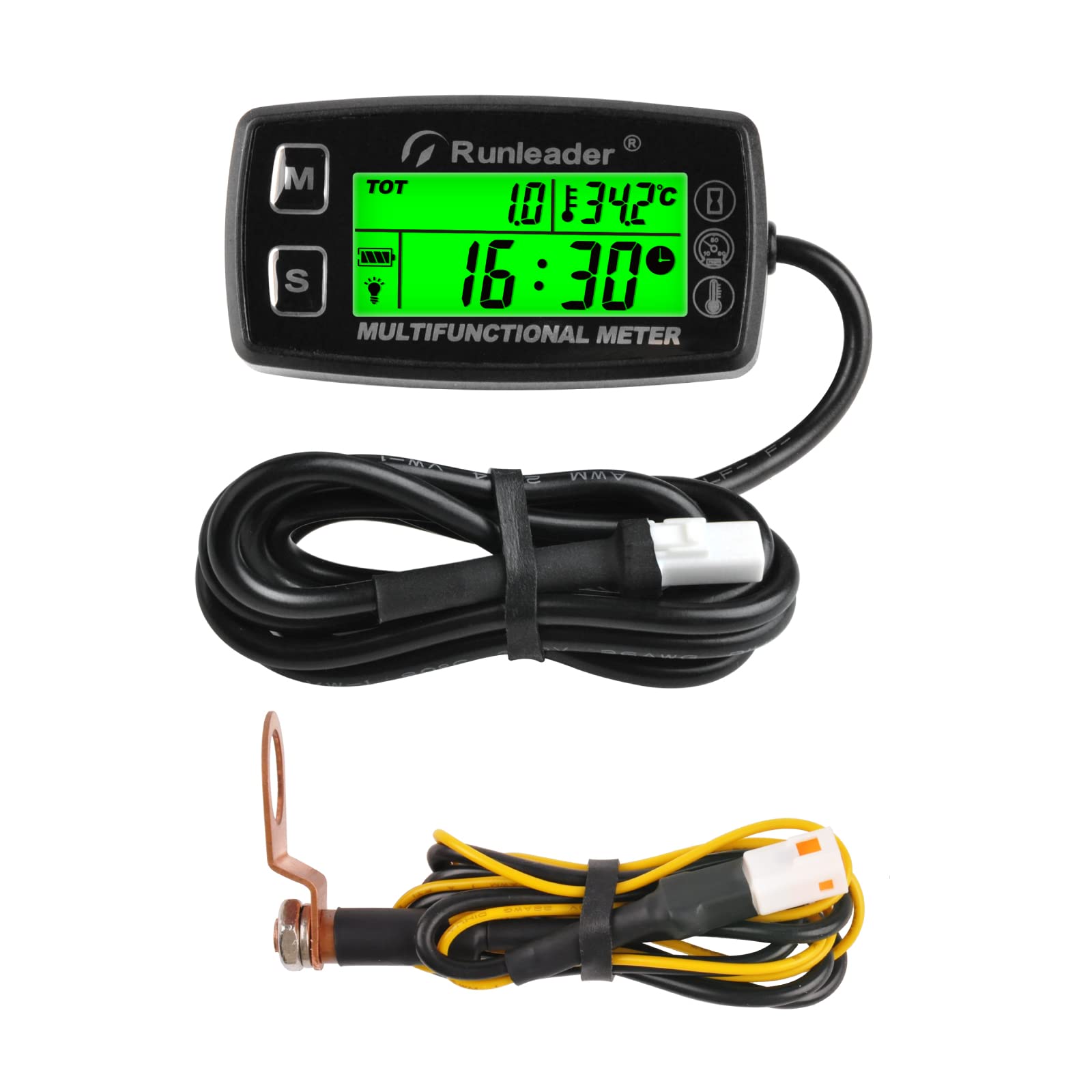 Runleader Digital Hour Meter Tachometer,Engine Temperature Gauge with Alert Temp,3 Backlights Display for Generator Snowmobile Lawn Tractor Pit Bike Compressor Marine Jet Ski (HM035A-TS002-1)